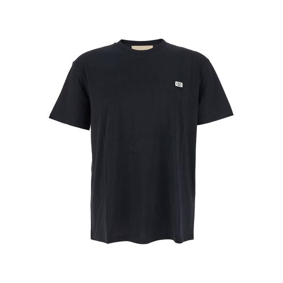 Valentino Men Black Crewneck T-Shirt With Vlogo On The Front In Cotton Man